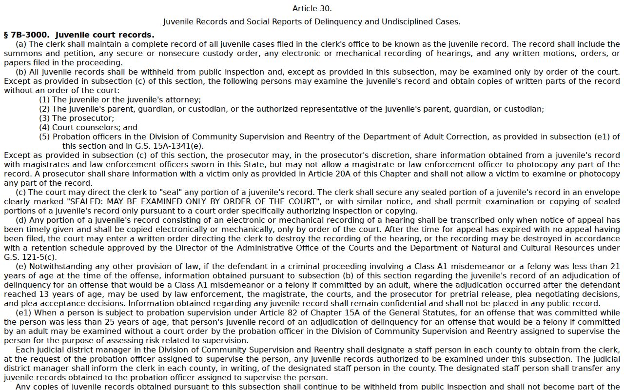 Hertford County case search juvenile record confidentiality statute source