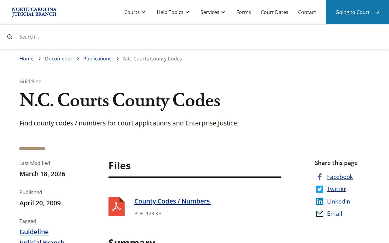 Hertford County case search county code 450 on North Carolina court county-code material