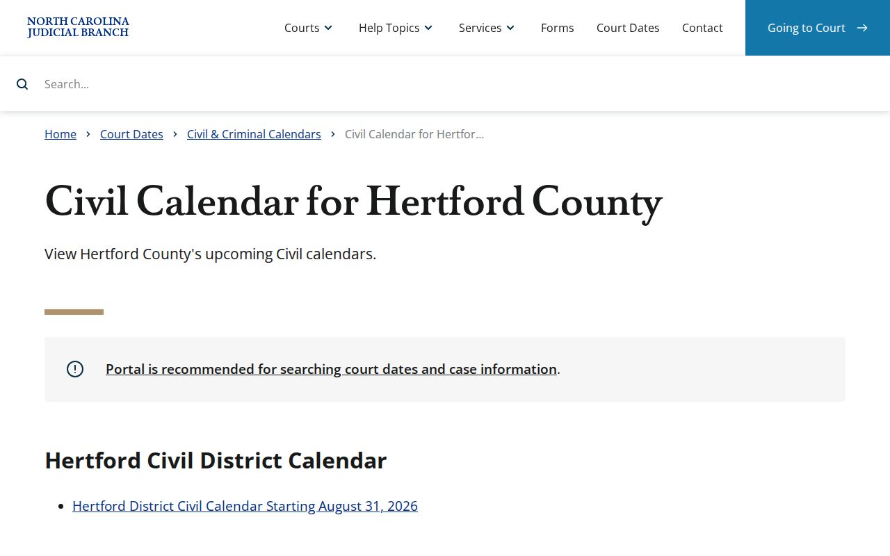 Hertford County civil calendar source page