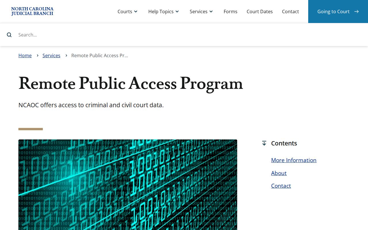 North Carolina Judicial Branch remote public access program information