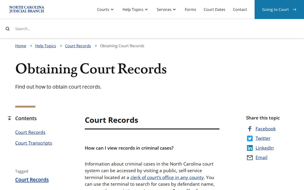 Hertford County court case records official North Carolina court-record access guidance